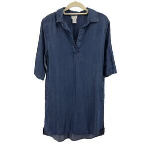Andrea Jovine Dark Wash Denim Dress Womens US M Blue AJ Split V-neck Mini Short